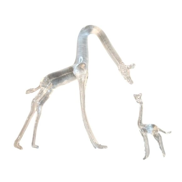 Blown glass Clear Adult with Baby Giraffe Figurines Set of 2 - Picture 3 of 6
